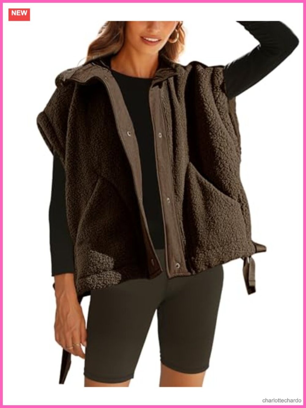 Fuzzy Fleece Vest Sleeveless Sherpa Jacket Button Oversized - Picture 1 of 6